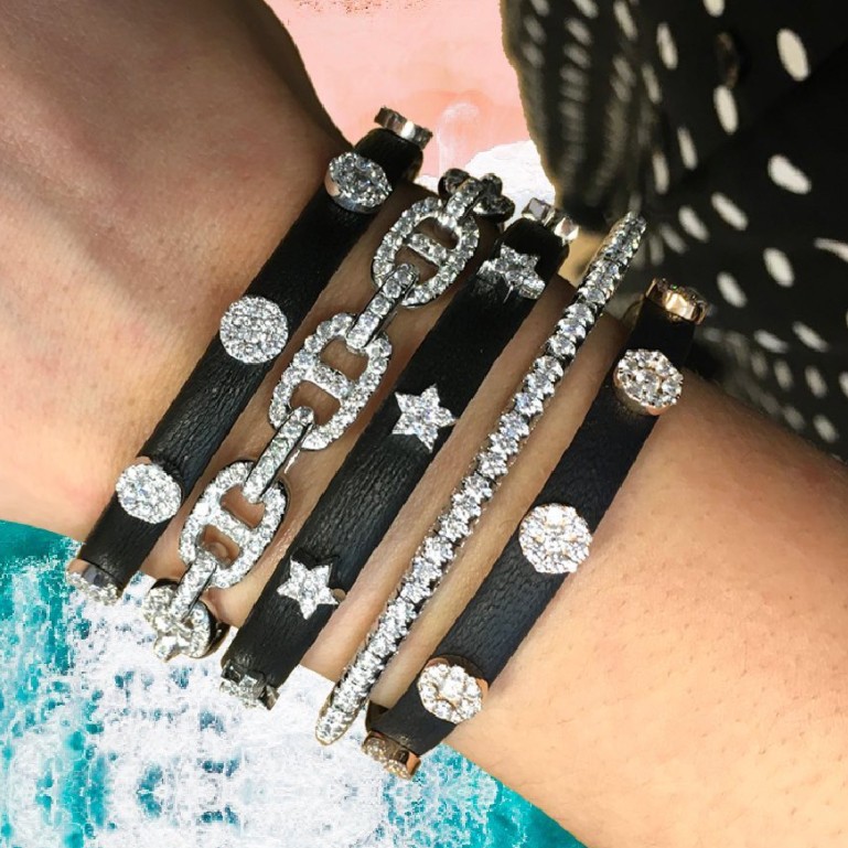 18K Black Leather Diamond Star Bracelet